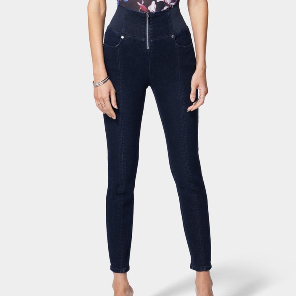 Bebe Zip Front Elastic Skinny Jean - Dark Indigo Wash 28